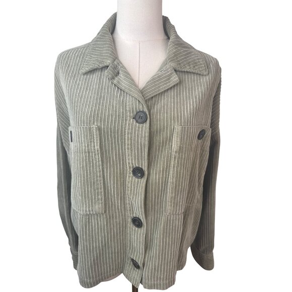 ZARA Light Olive Green Corduroy Medium Button-Up Jacket Drop Sleeve - Picture 1 of 13